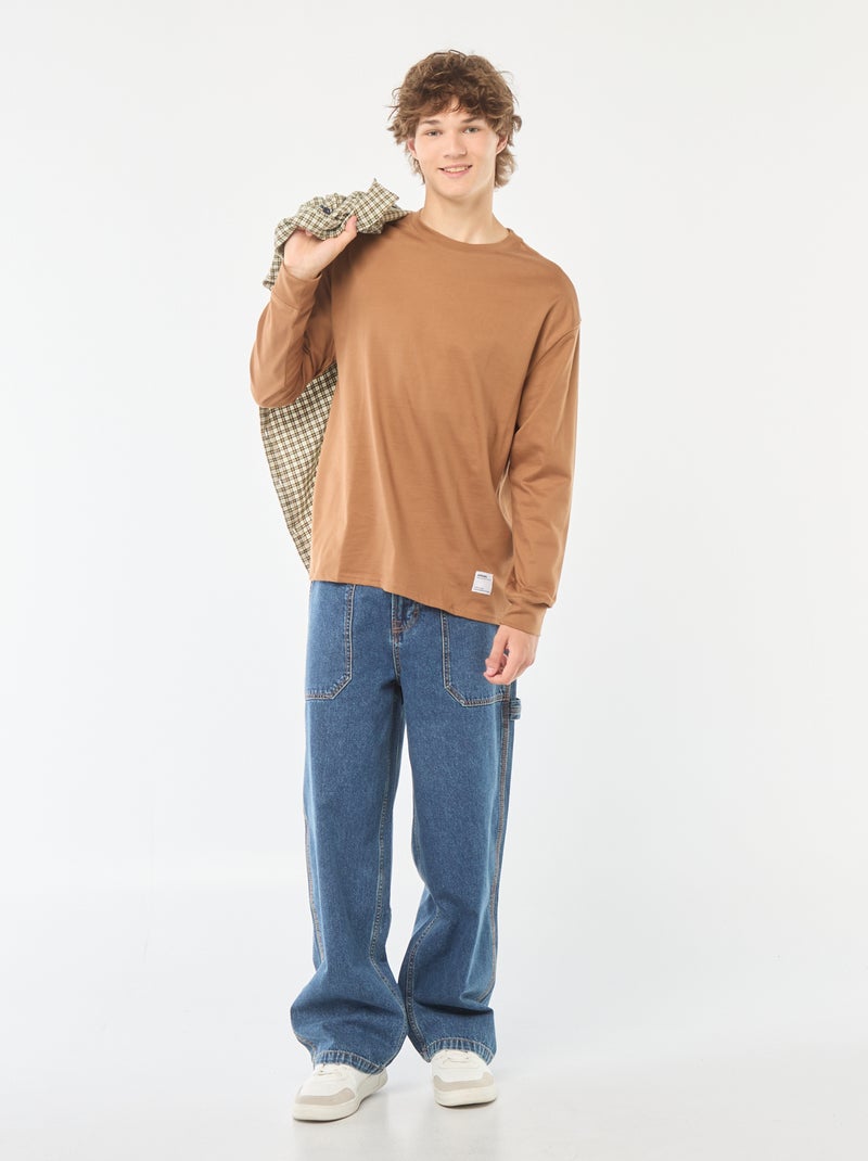 T-shirt en jersey à manches longues Beige - Kiabi