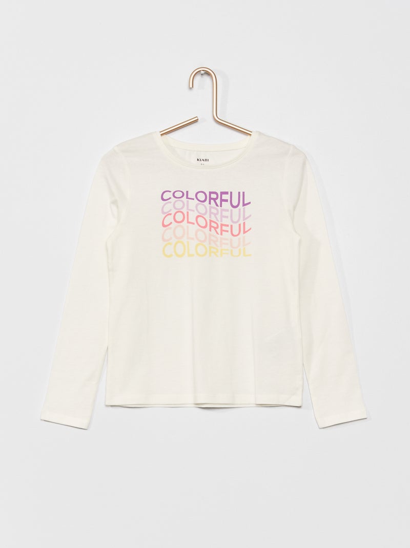 T-shirt en jersey à manches longues Blanc 'colorful' - Kiabi