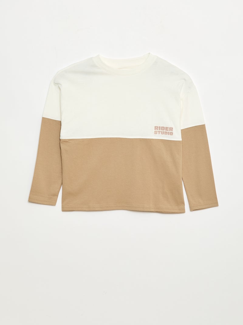 T-shirt en jersey à manches longues effet colorblock Beige - Kiabi