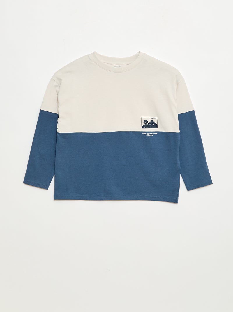 T-shirt en jersey à manches longues effet colorblock Bleu - Kiabi