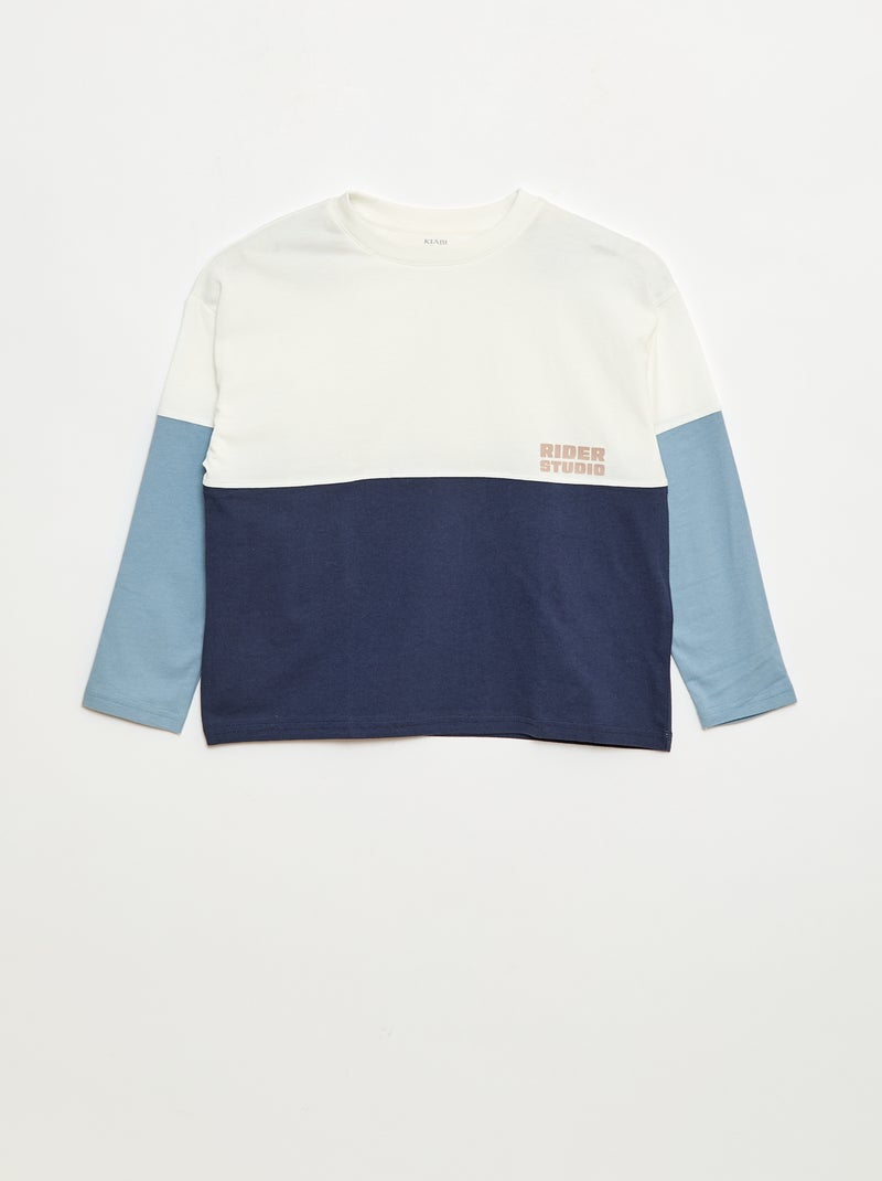 T-shirt en jersey à manches longues effet colorblock Bleu - Kiabi