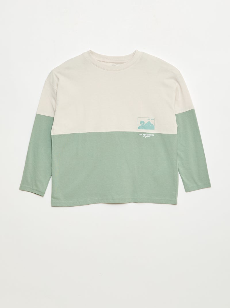 T-shirt en jersey à manches longues effet colorblock Vert - Kiabi