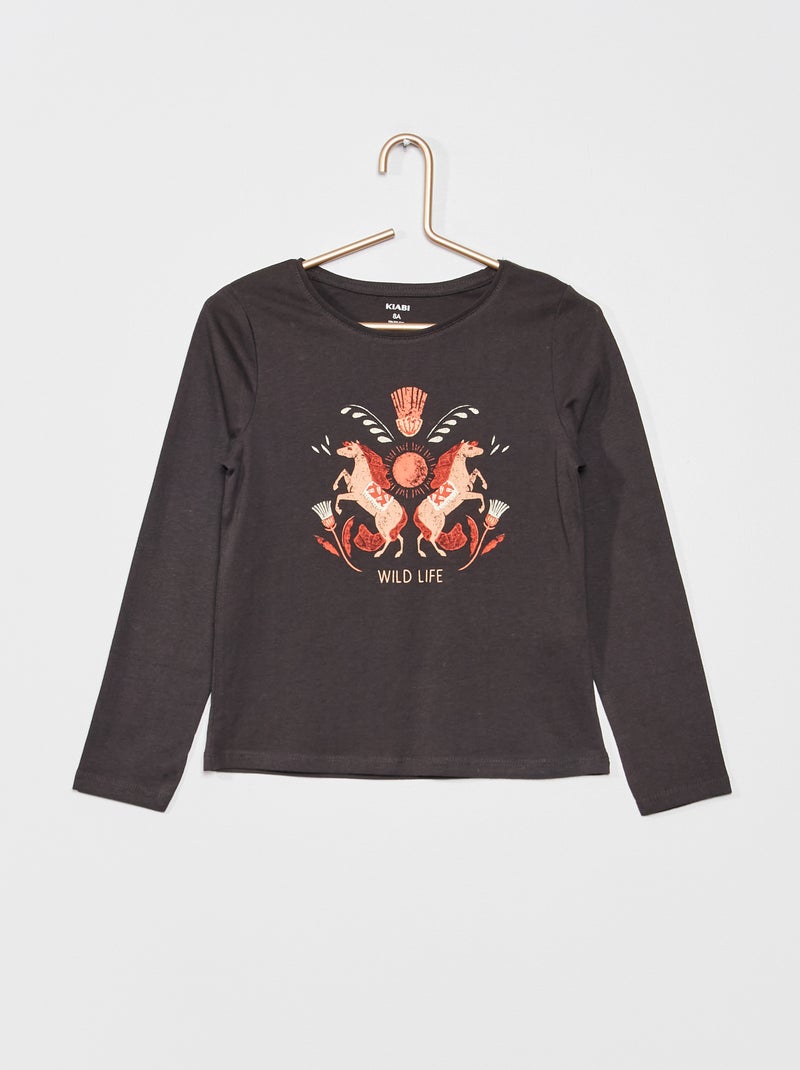 T-shirt en jersey à manches longues Gris 'wild life' - Kiabi