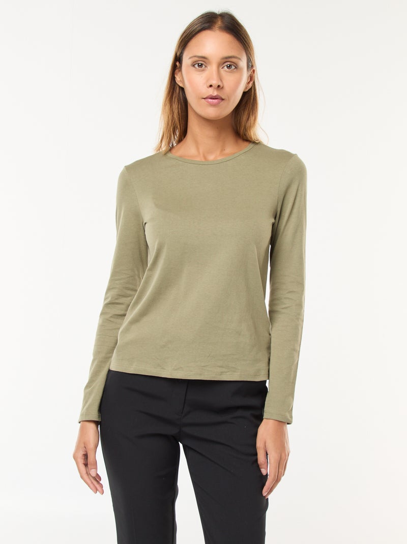 T-shirt en jersey à manches longues Kaki - Kiabi