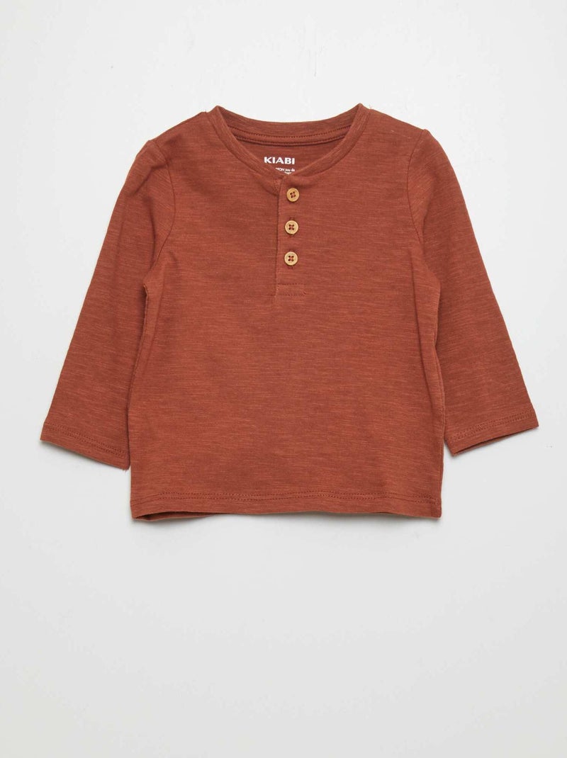 T-shirt en jersey à manches longues Marron - Kiabi