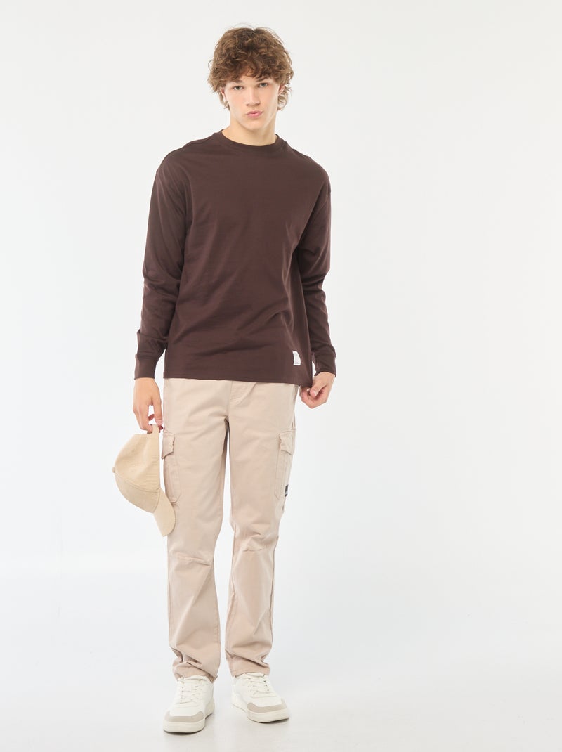 T-shirt en jersey à manches longues Marron - Kiabi