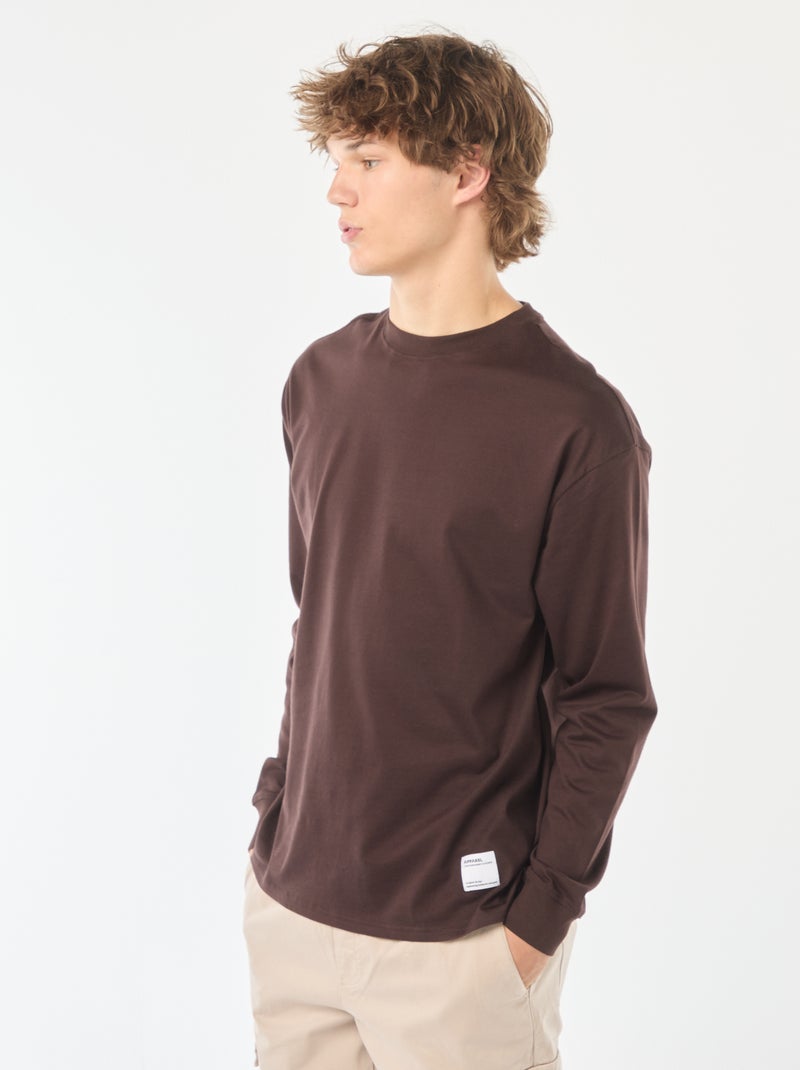 T-shirt en jersey à manches longues Marron - Kiabi