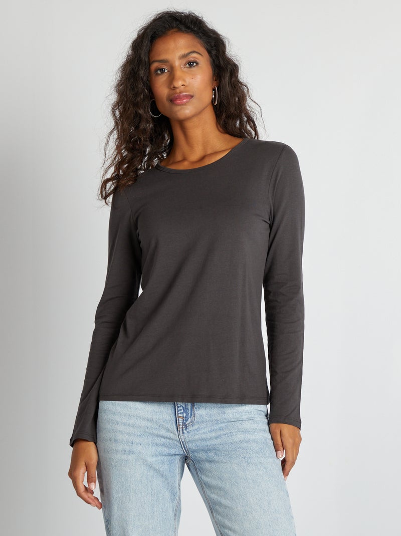 T-shirt en jersey à manches longues Noir - Kiabi