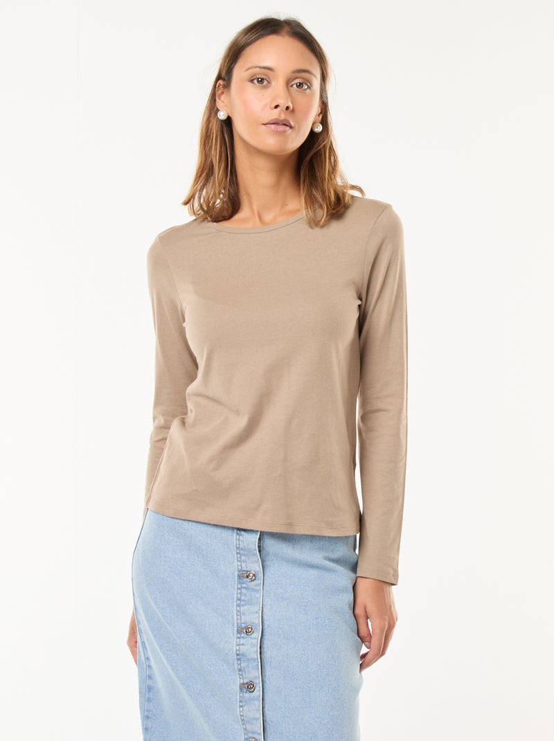 T-shirt en jersey à manches longues Taupe - Kiabi