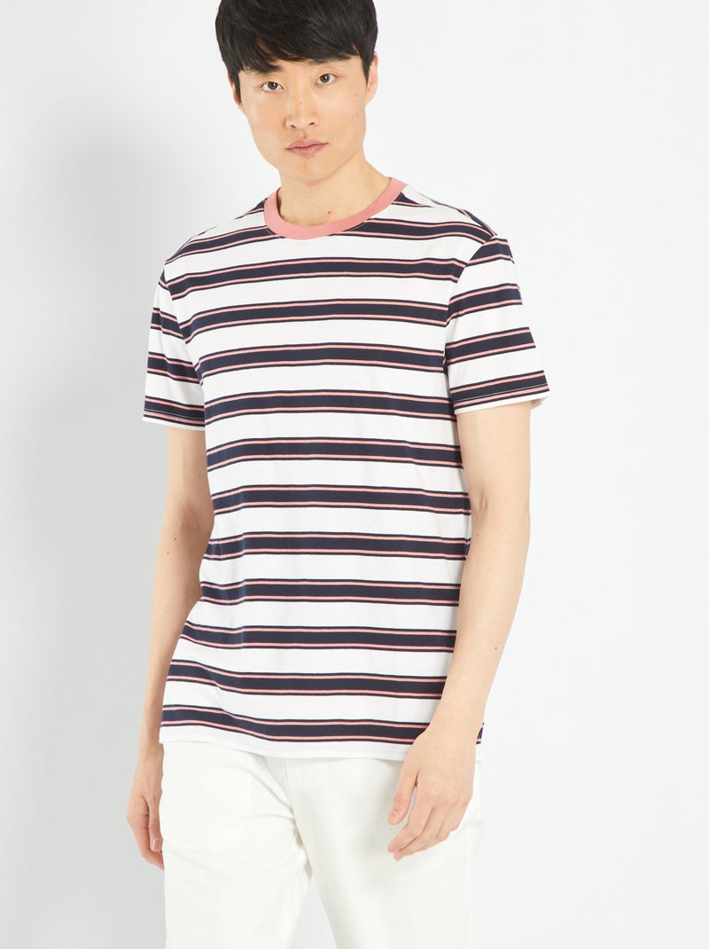 T-shirt en jersey à rayures Bleu marine/rose - Kiabi