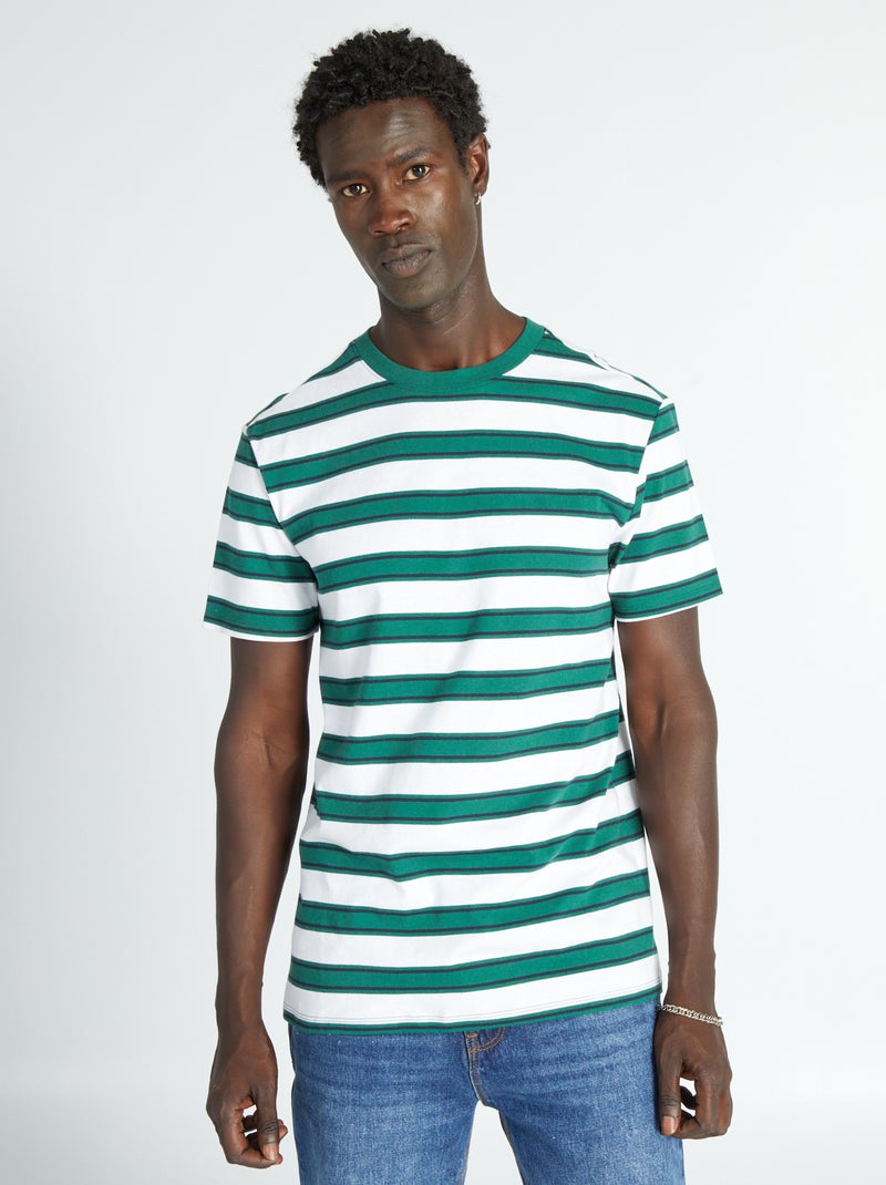 T-shirt en jersey à rayures Vert - Kiabi
