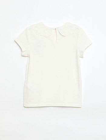 T-shirt en jersey avec col Claudine avec broderies anglaises