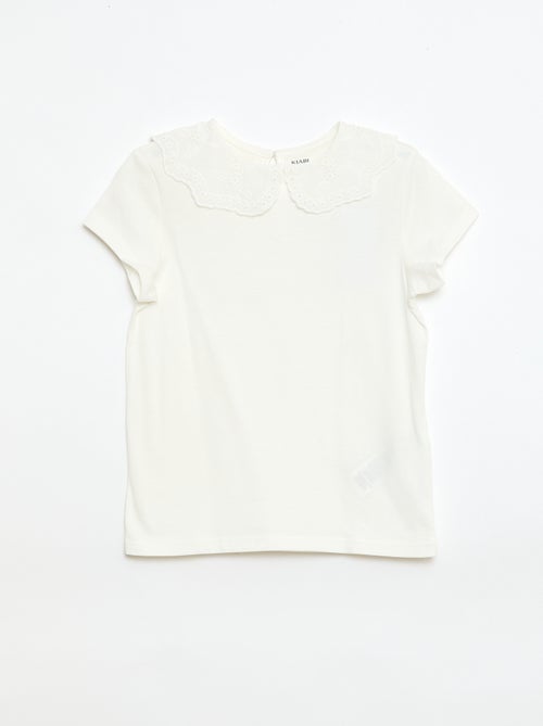 T-shirt en jersey avec col Claudine avec broderies anglaises - Kiabi