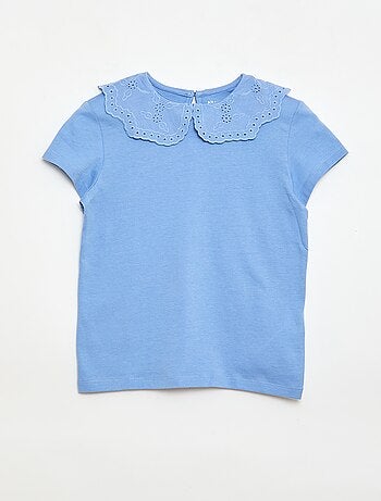 T-shirt en jersey avec col Claudine avec broderies anglaises