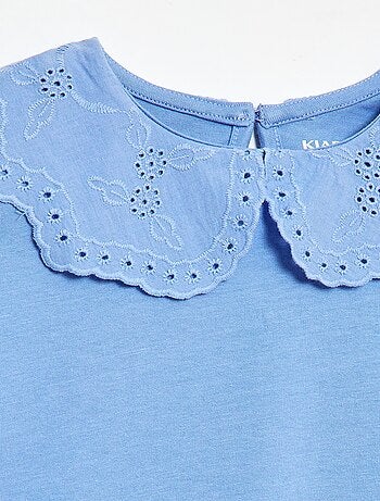 T-shirt en jersey avec col Claudine avec broderies anglaises