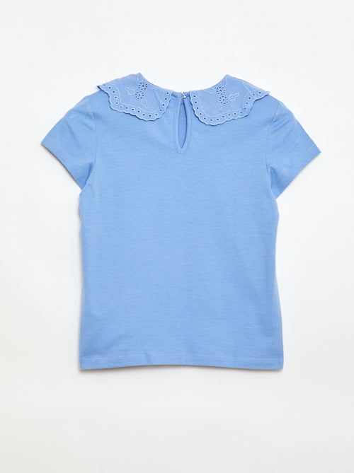 T-shirt en jersey avec col Claudine avec broderies anglaises - Kiabi