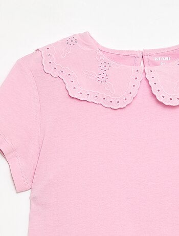 T-shirt en jersey avec col Claudine avec broderies anglaises
