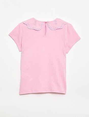 T-shirt en jersey avec col Claudine avec broderies anglaises
