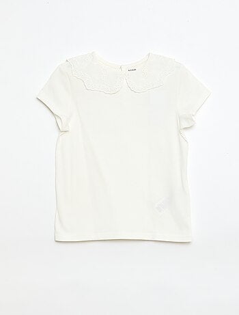 T-shirt en jersey avec col rond avec broderies anglaises