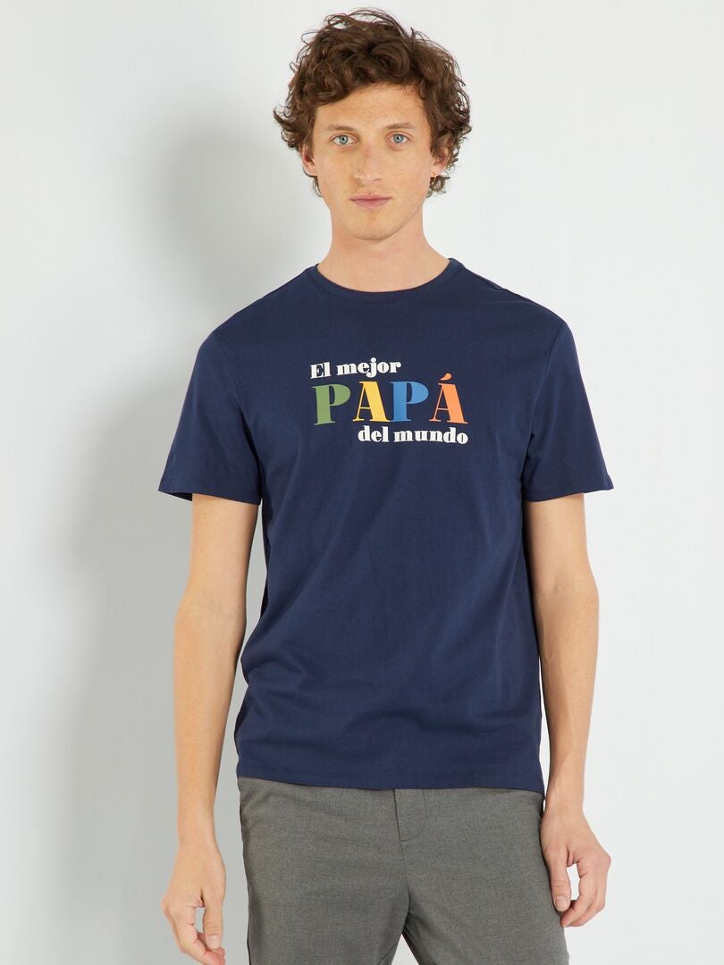 T-shirt en jersey avec imprimé Bleu marine 'Papa' - Kiabi