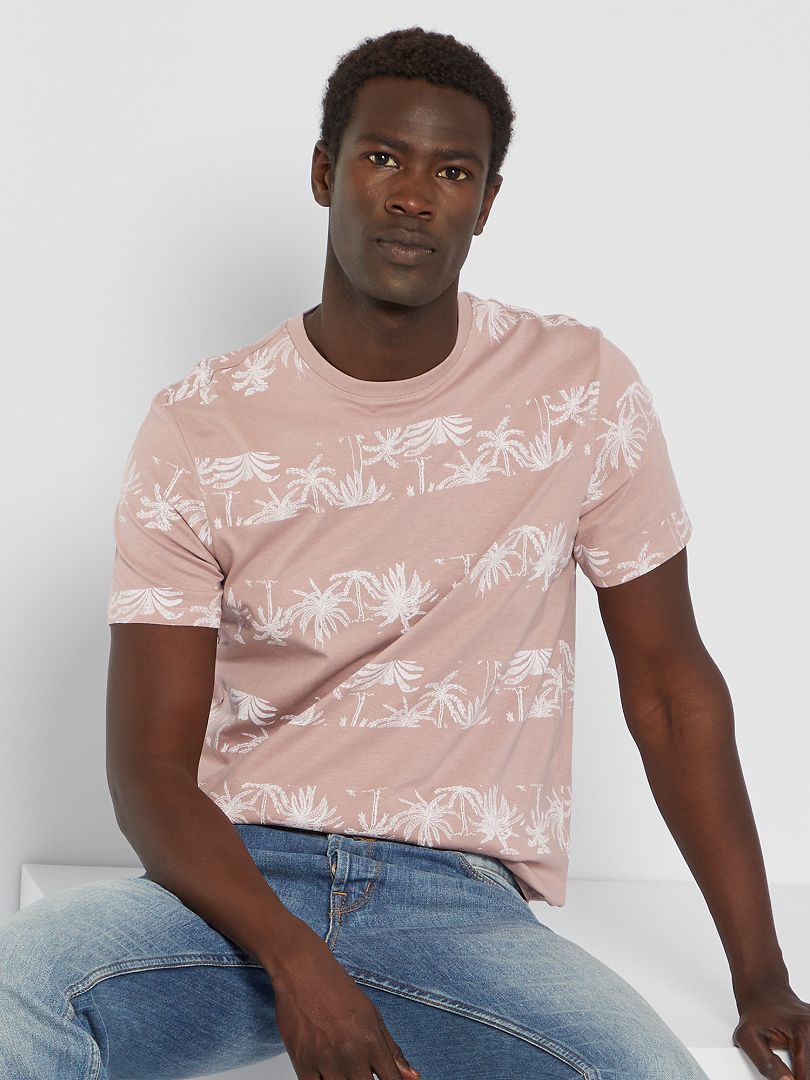 T-shirt en jersey avec imprimé Rose 'palmiers' - Kiabi