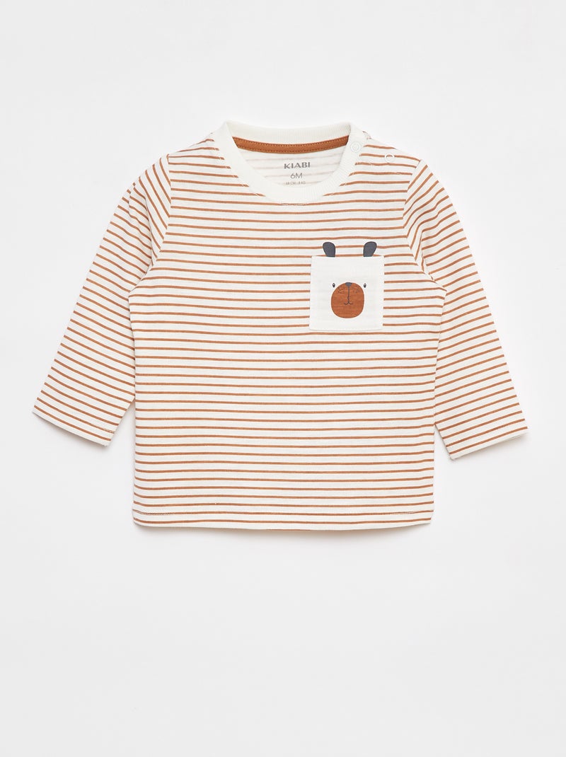 T-shirt en jersey avec poche poitrine Marron - Kiabi