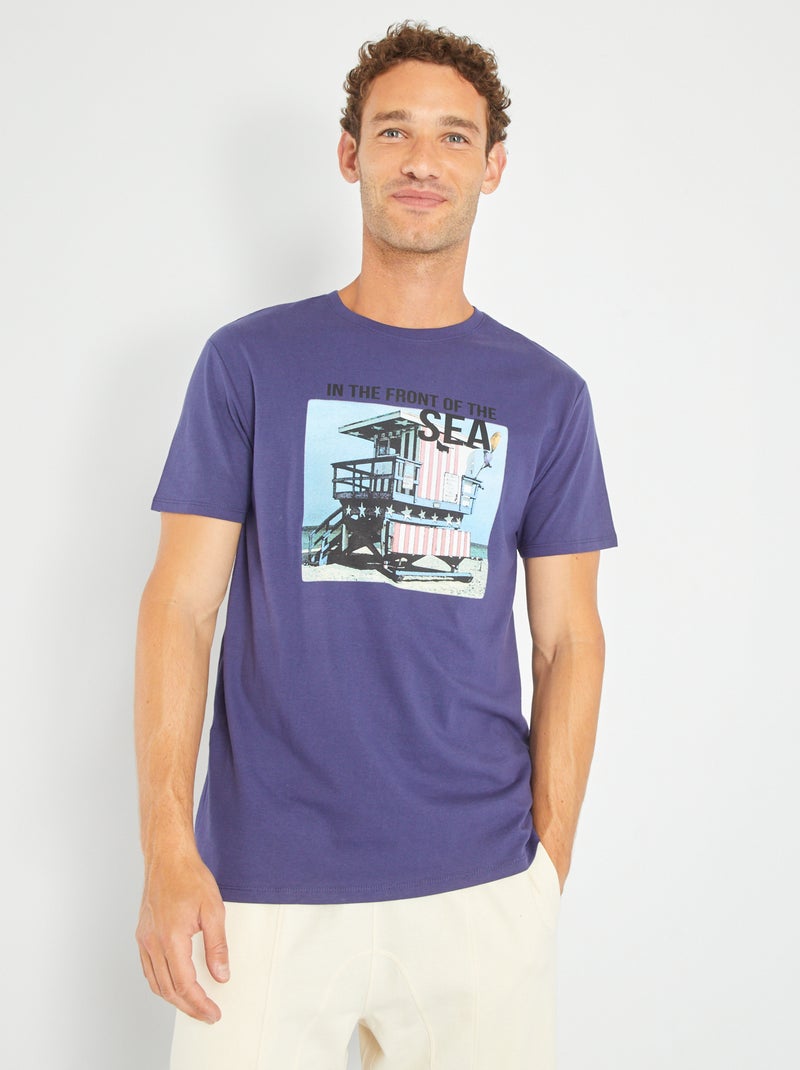 T-shirt en jersey avec print Bleu marine 'Sea' - Kiabi