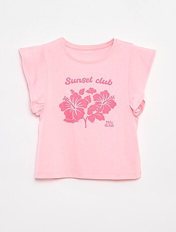 T-shirt en jersey avec un imprimé recto/verso et des manches volantées