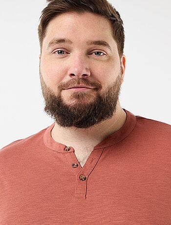 T-shirt en jersey col tunisien et manches courtes