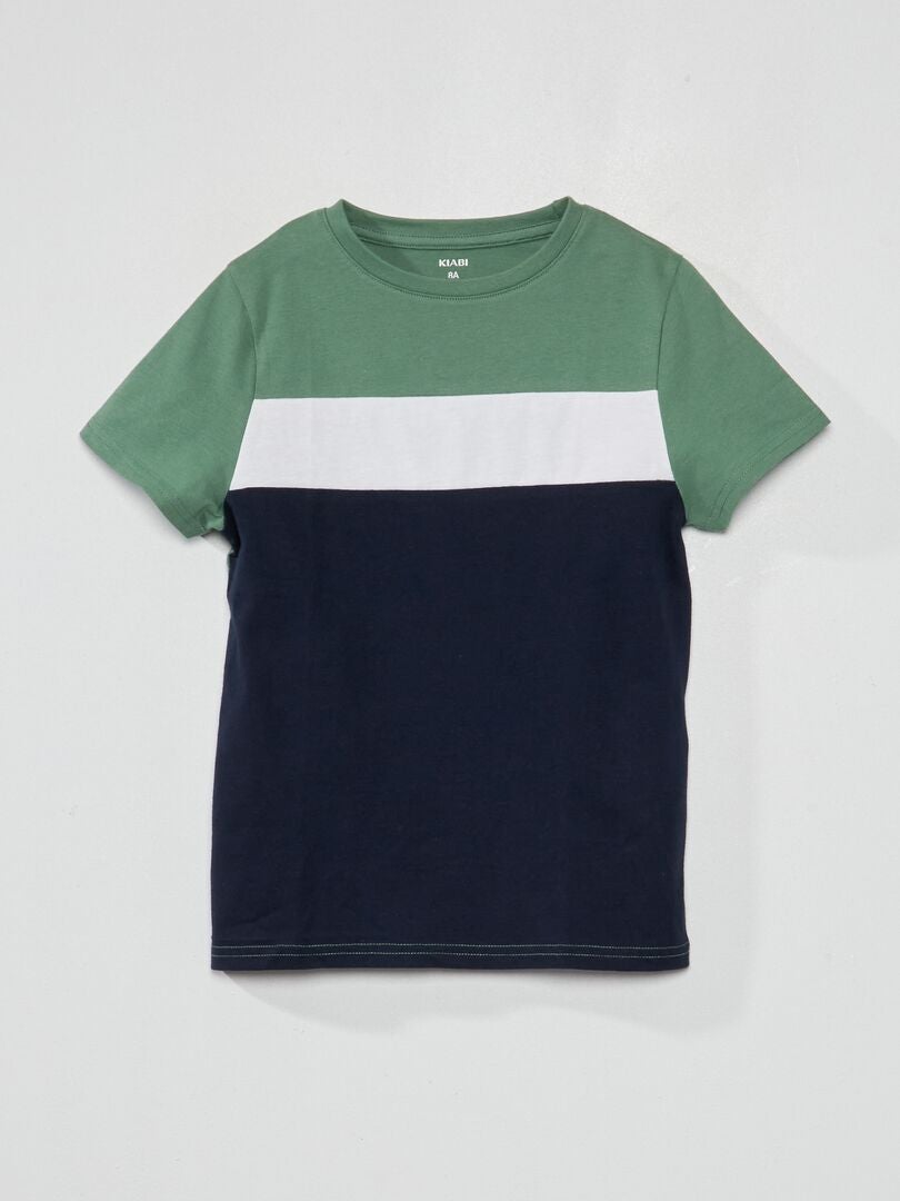 T-shirt en jersey color-block Noir/vert - Kiabi