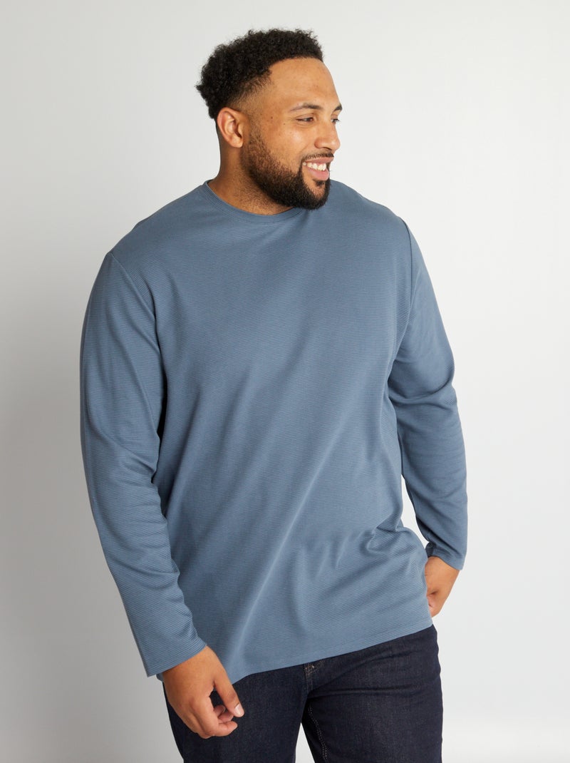 T-shirt en jersey côtèle Bleu - Kiabi