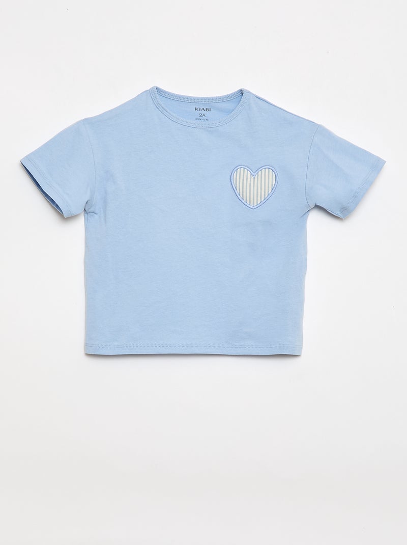 T-shirt en jersey de coton à patch cœur Bleu - Kiabi