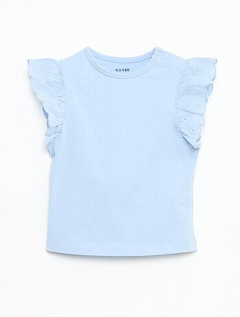 T-shirt en jersey de coton avec manches courtes en broderie anglaise