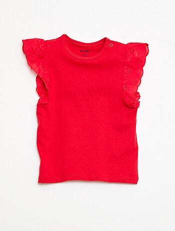 T-shirt en jersey de coton avec manches courtes en broderie anglaise