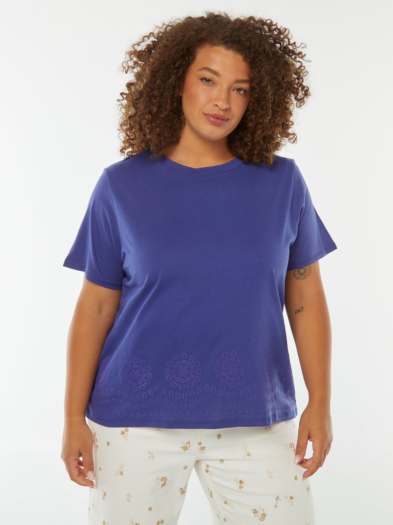 T-shirt en jersey effet broderie à la base Bleu - Kiabi