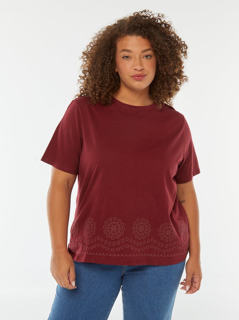 T-shirt en jersey effet broderie à la base Rouge - Kiabi