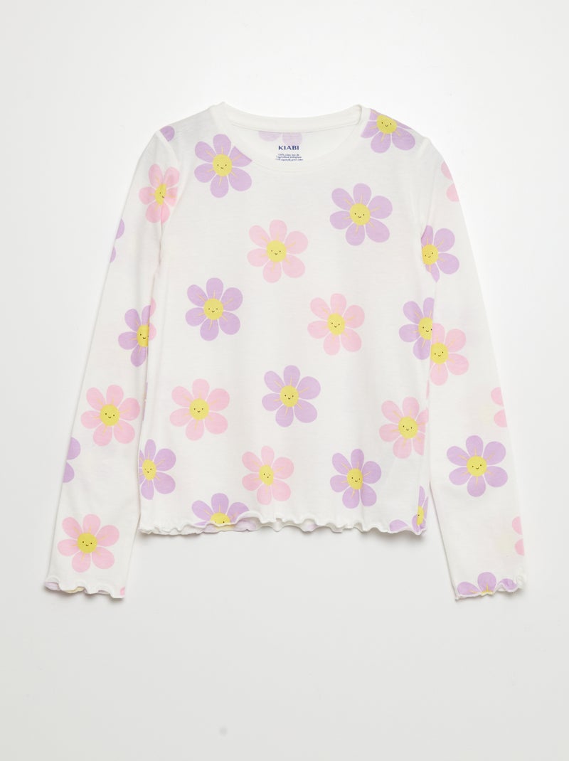 T-shirt en jersey 'fleurs' Beige - Kiabi