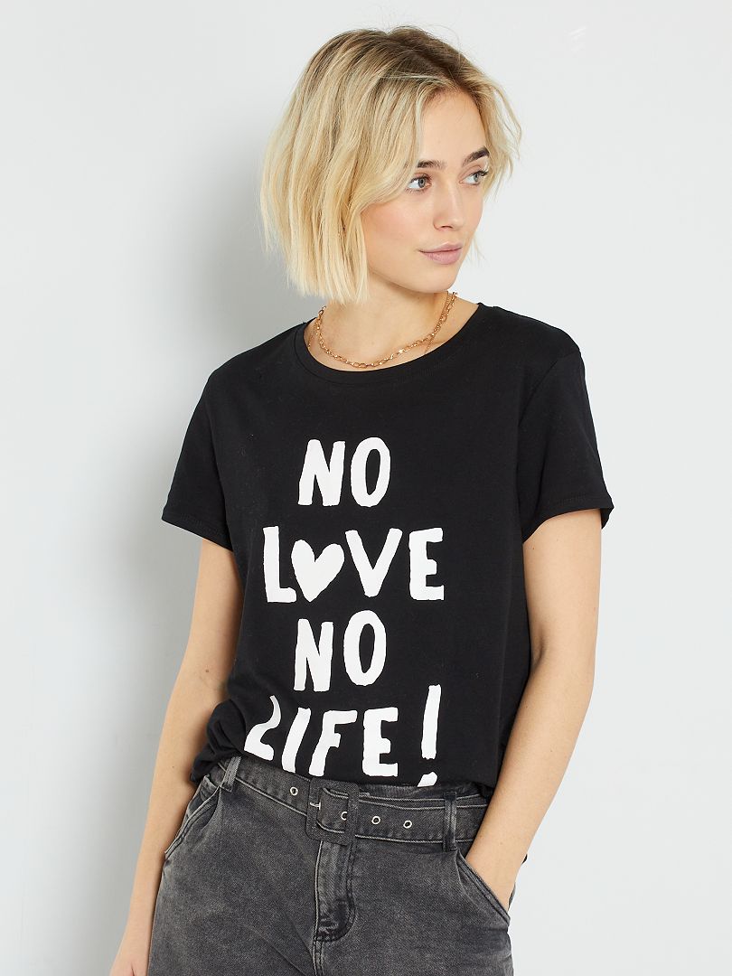 T-shirt en jersey imprimé Noir "No Love" - Kiabi