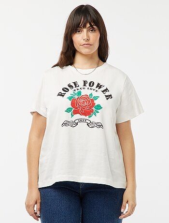 T-shirt en jersey imprimé 'rose' devant
