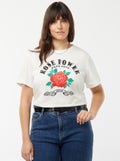 T-shirt en jersey imprimé 'rose' devant BLANC - Kiabi