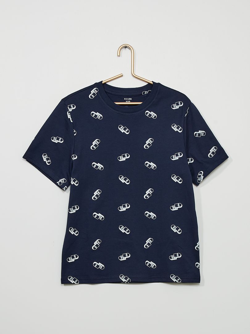 T-shirt en jersey imprimé 'skate' bleu marine - Kiabi