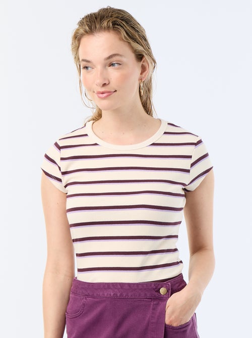 T-shirt en jersey manches courtes côtelé - Kiabi T-shirt en jersey manches courtes côtelé - Kiabi