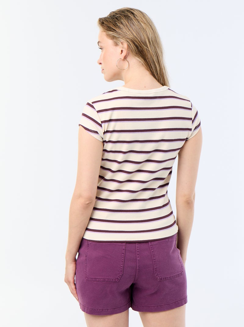 T-shirt en jersey manches courtes côtelé Blanc - Kiabi