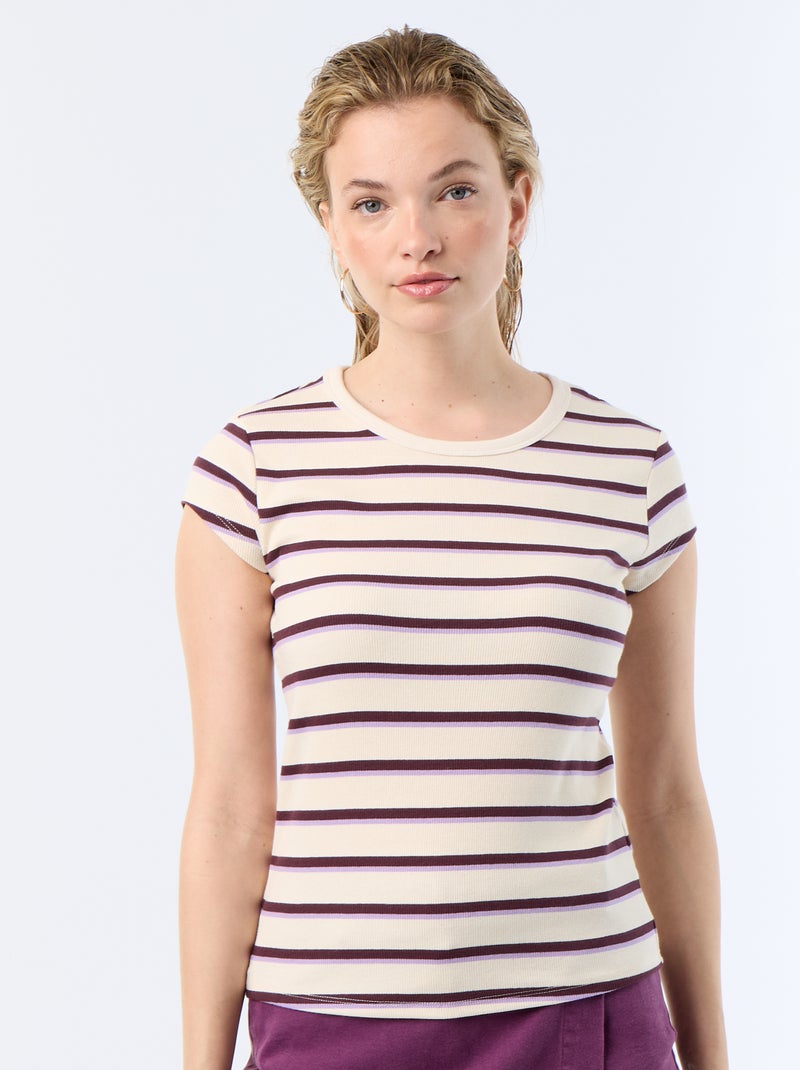 T-shirt en jersey manches courtes côtelé Blanc - Kiabi