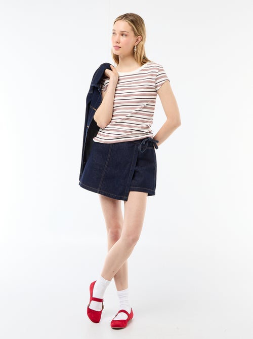 T-shirt en jersey manches courtes côtelé - Kiabi