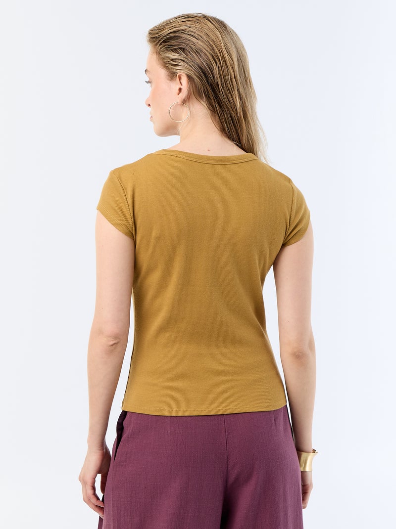 T-shirt en jersey manches courtes côtelé Jaune moutarde - Kiabi