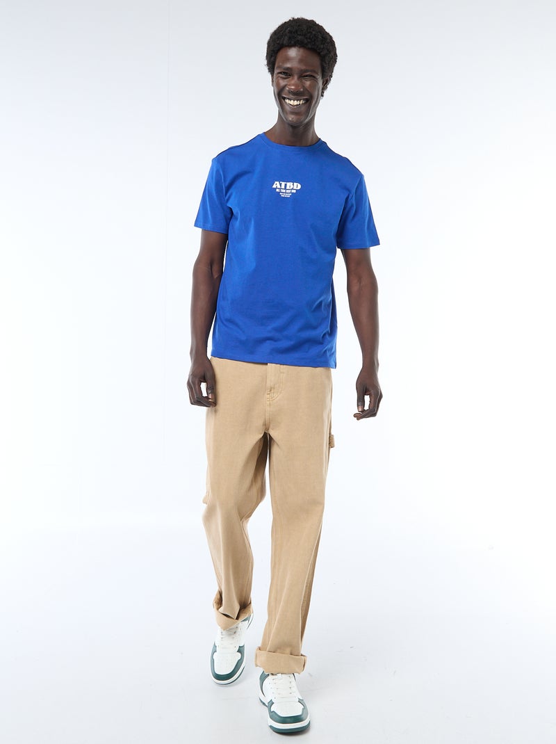 T-shirt en jersey manches courtes imprimé recto/verso Bleu - Kiabi