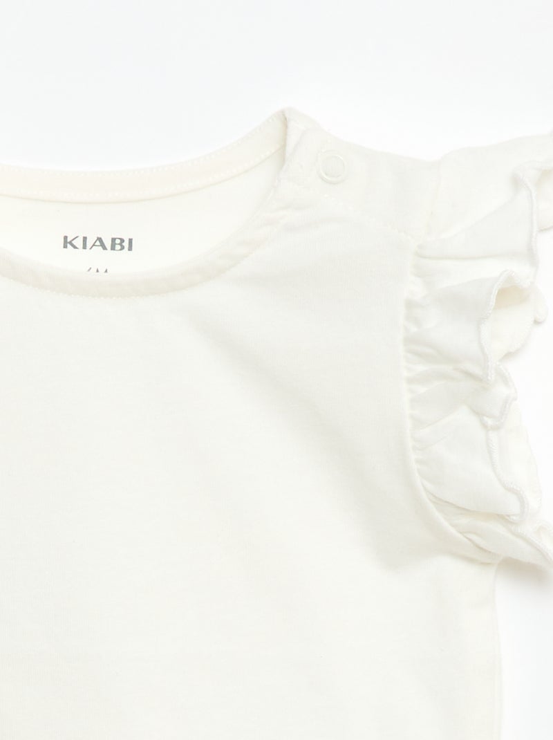 T-shirt en jersey manches courtes volantées Blanc - Kiabi