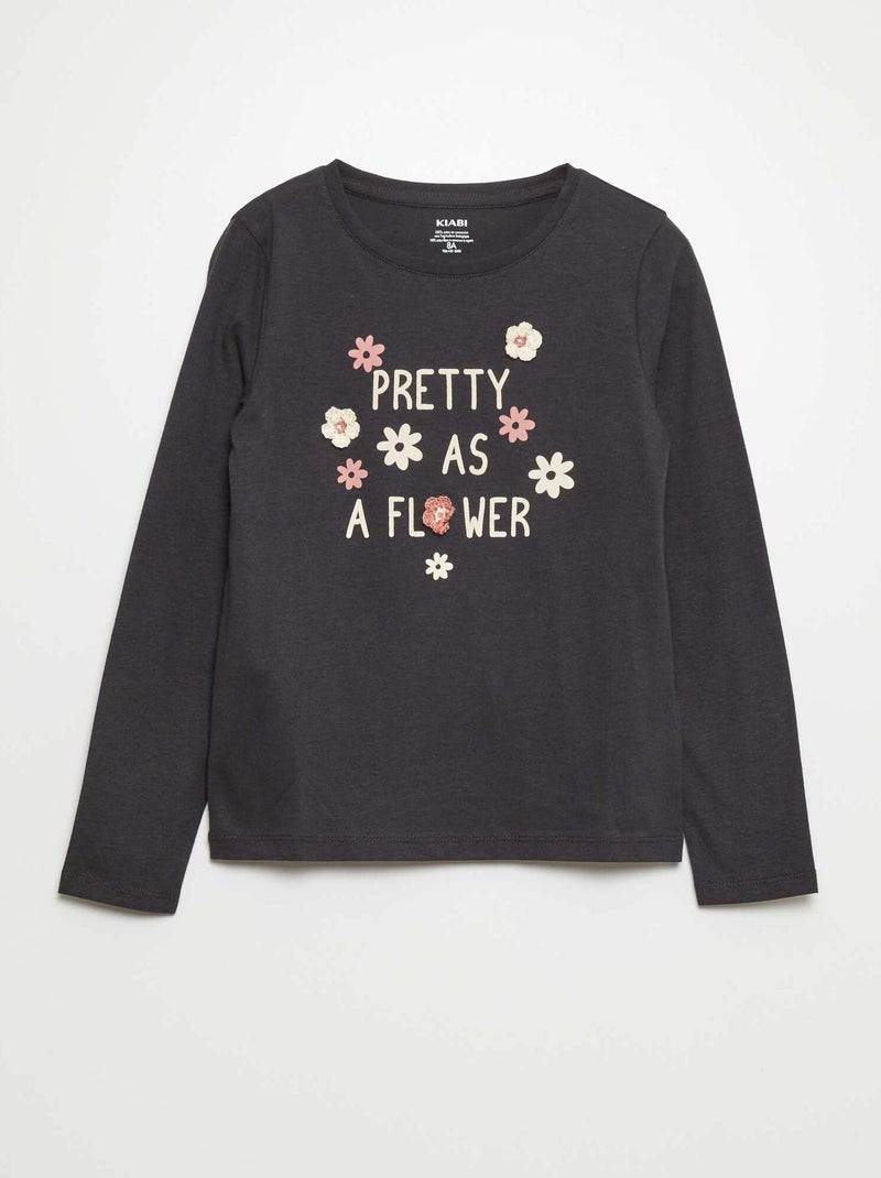 T-shirt en jersey 'pretty as a flower' Noir - Kiabi