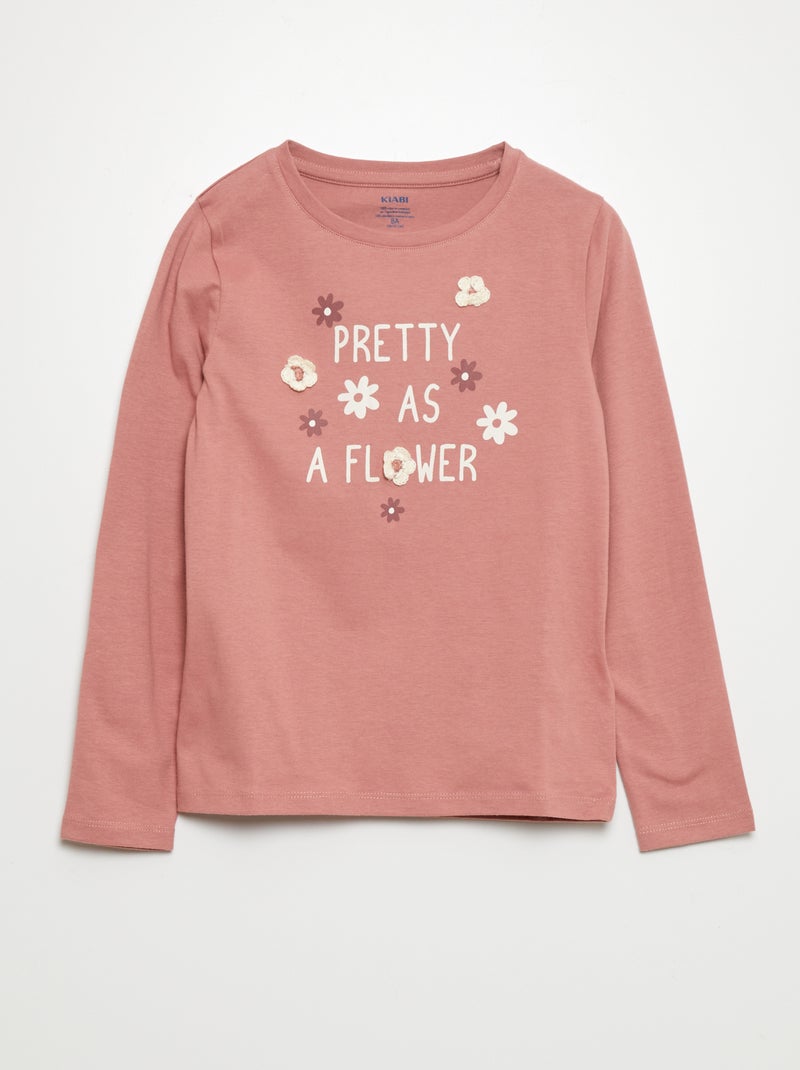 T-shirt en jersey 'pretty as a flower' Rose - Kiabi
